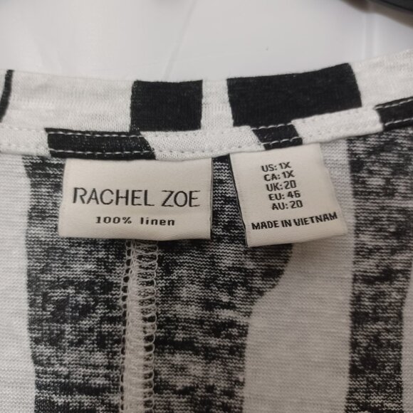 RACHEL ZOE LIGHTWEIGHT V-NECK 3/4 SLEEVE ZEBRA PRINT TOP 100% LINEN - Picture 7 of 9